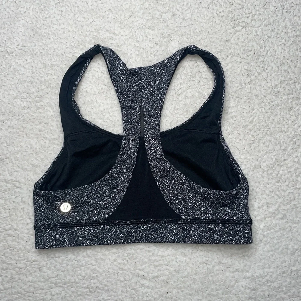 Lululemon Invigorate Bra Luminesce Splatter Mesh Back White Black / Black Size 4